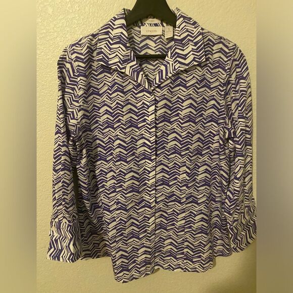 Chicos Women's blouse sz 1 (medium 8) purple white button front - Picture 6 of 10